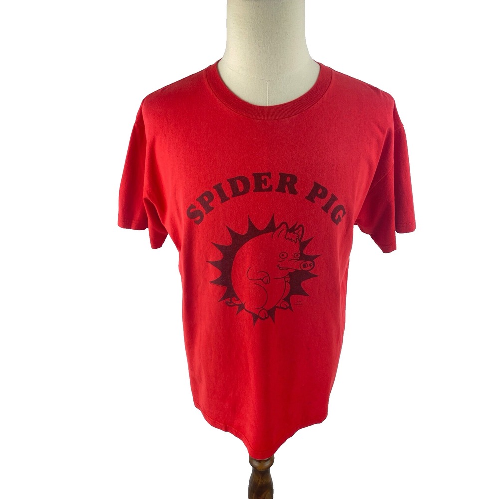 The Simpsons Mens L Vtg‎ Spider Pig Delta T-Shirt Hipster Funny Graphic Tee Red